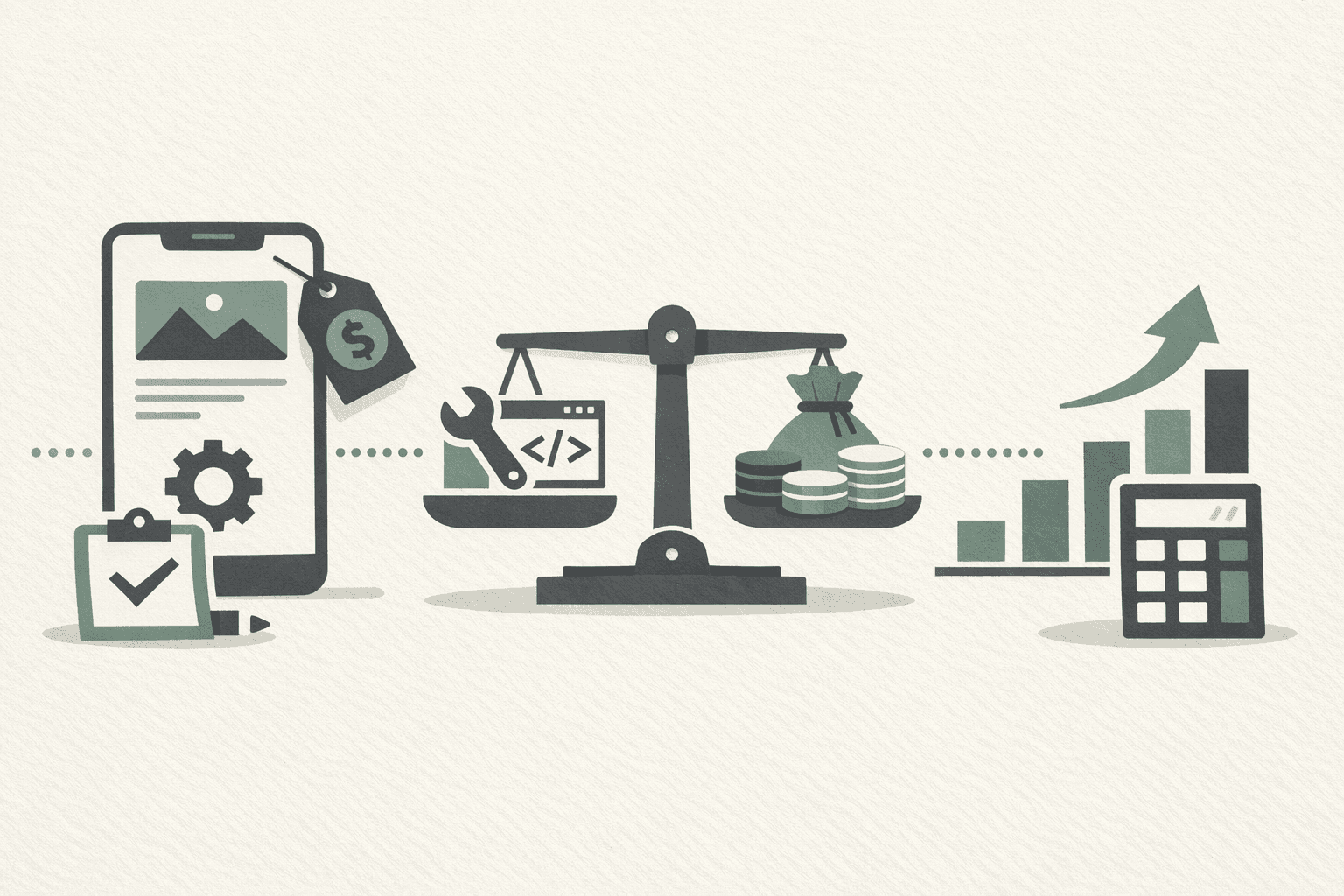 앱 개발 외주 비용과 외주 개발 비용를 시각적으로 표현한 일러스트레이션 - 스튜디오001 블로그